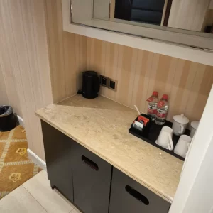 Kettle and minibar corner in a Ramada hotel room in Shanghai