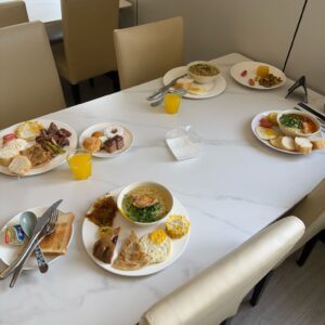 Breakfast table at the Shanghai transit hotel